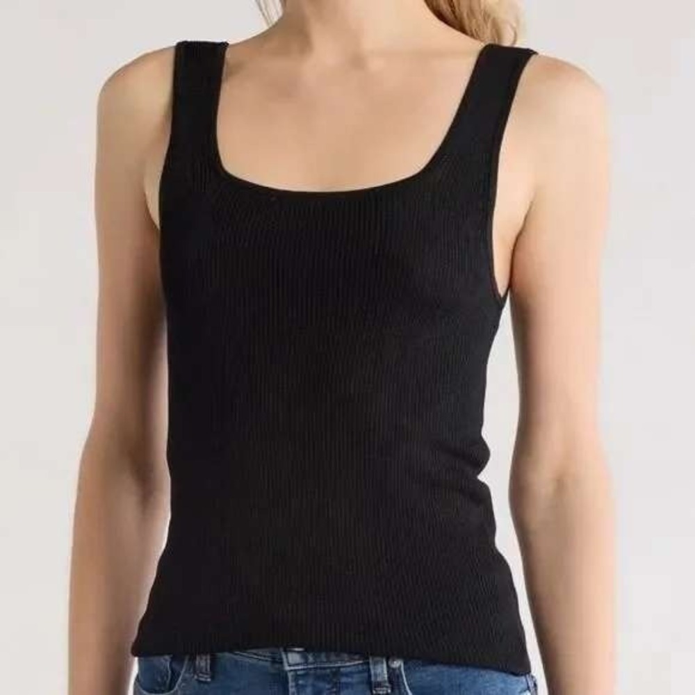 Madewell Soft Ribbed Square Neck Tank Top Black‎ 100% Viscose Size XS NEW